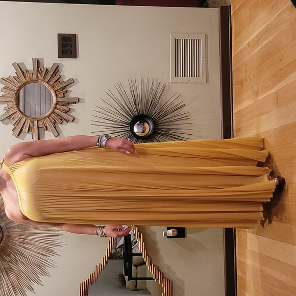 bcbg yellow pleated dress paparazzi pastel BCBGMAXAZRIA yellow pleated dress Lucea colour-blocked  a-line Stock Photo